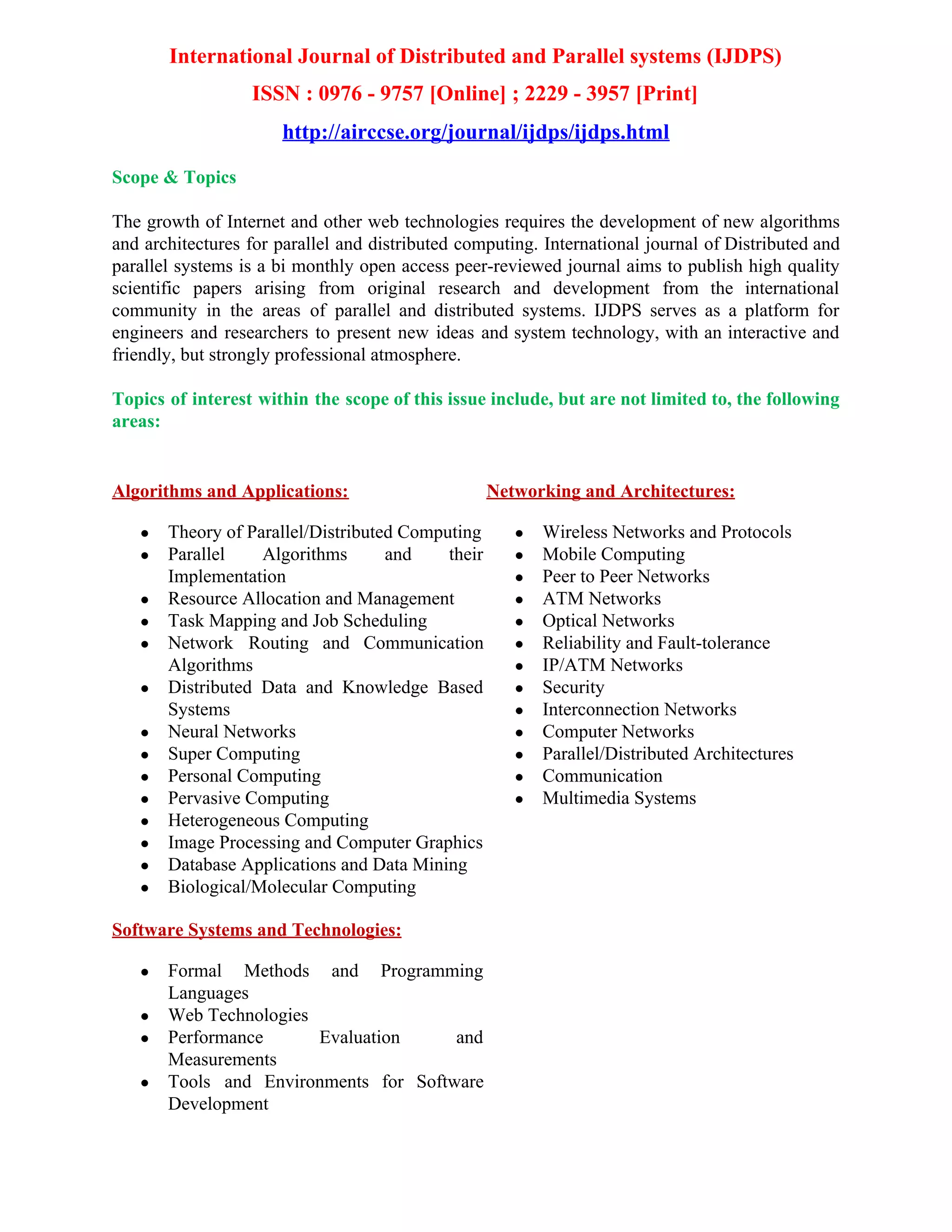 International Journal of Distributed and Parallel systems (IJDPS) | PDF