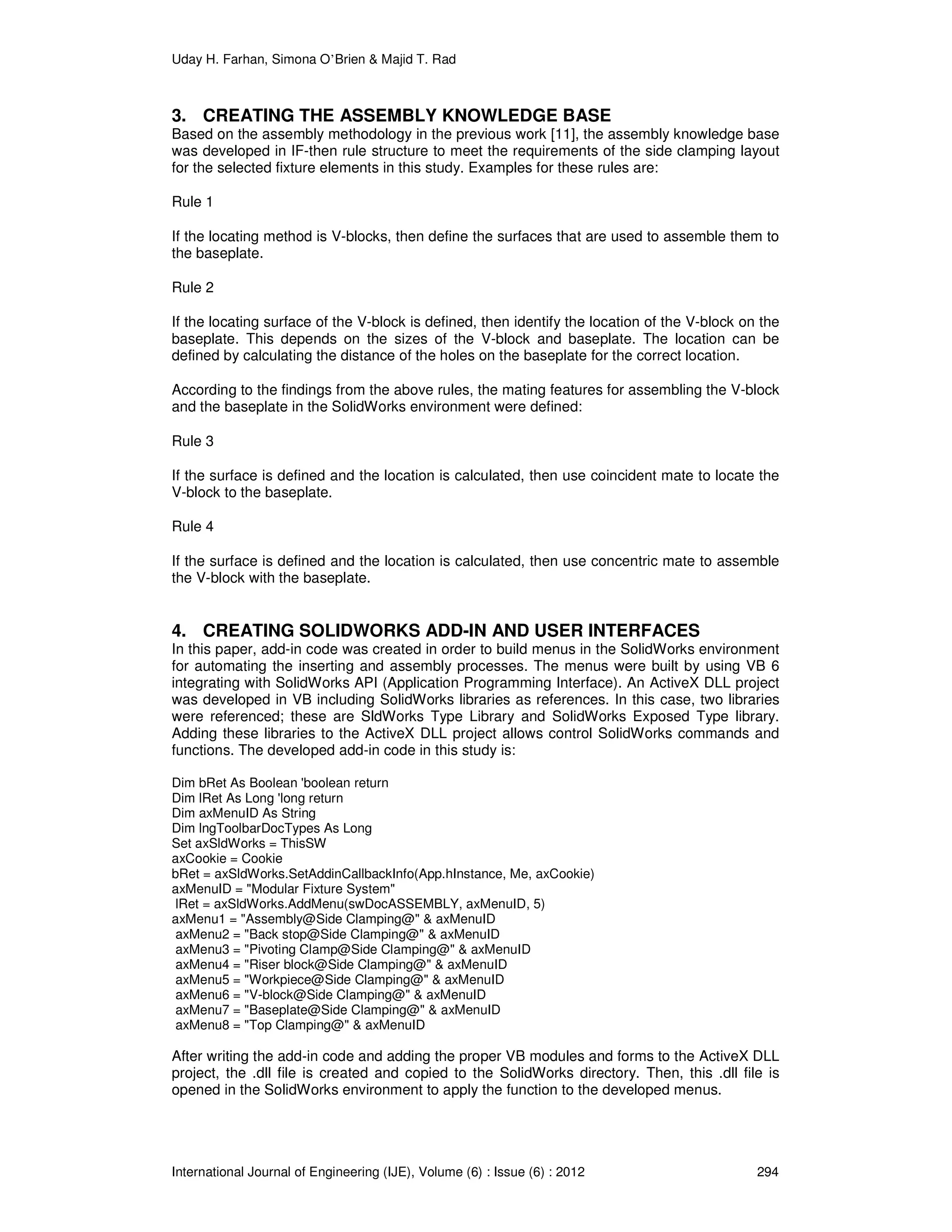 SolidWorks Secondary Development with Visual Basic 6 for an Automated ...