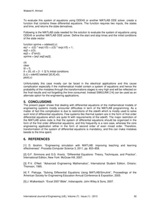 Advantages and Disadvantages of Using MATLAB/ode45 for Solving ...
