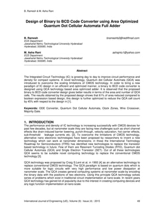 Design of Binary to BCD Code Converter using Area Optimized Quantum Dot ...