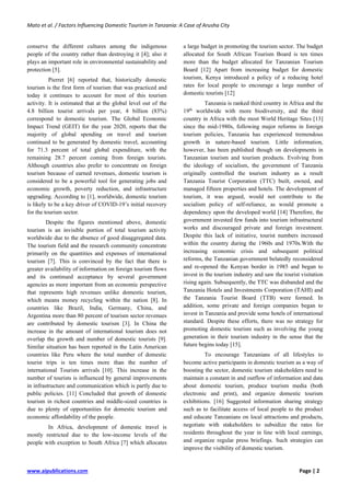 Factors Influencing Domestic Tourism in Tanzania: A Case of Arusha City ...