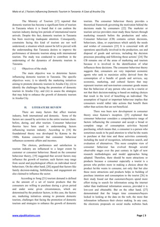 Factors Influencing Domestic Tourism in Tanzania: A Case of Arusha City ...