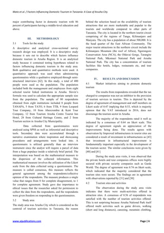 Factors Influencing Domestic Tourism in Tanzania: A Case of Arusha City ...