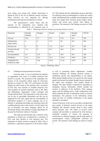 Factors Influencing Domestic Tourism in Tanzania: A Case of Arusha City ...