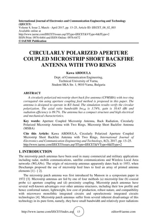 CIRCULARLY POLARIZED APERTURE COUPLED MICROSTRIP SHORT BACKFIRE ANTENNA ...