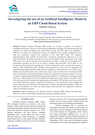 Investigating the use of an Artificial Intelligence Model in an ERP ...