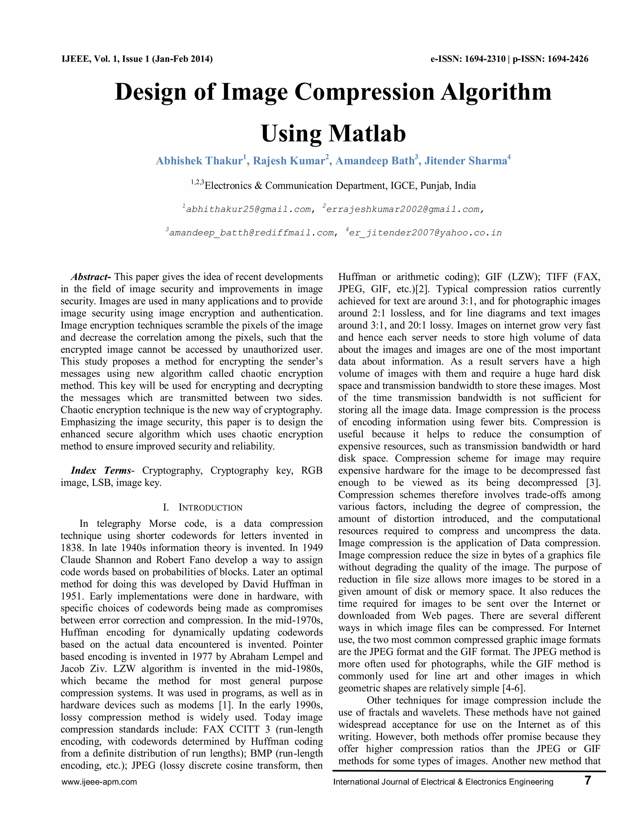 Design of Image Compression Algorithm using MATLAB | PDF