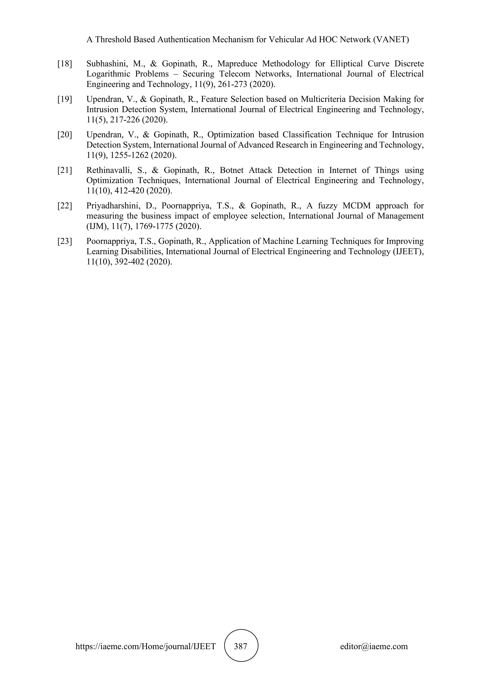 A THRESHOLD BASED AUTHENTICATION MECHANISM FOR VEHICULAR AD HOC NETWORK ...