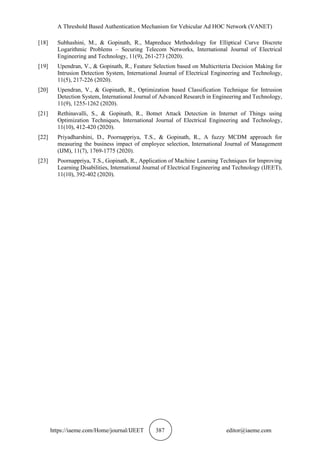 A THRESHOLD BASED AUTHENTICATION MECHANISM FOR VEHICULAR AD HOC NETWORK ...
