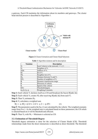 A THRESHOLD BASED AUTHENTICATION MECHANISM FOR VEHICULAR AD HOC NETWORK ...