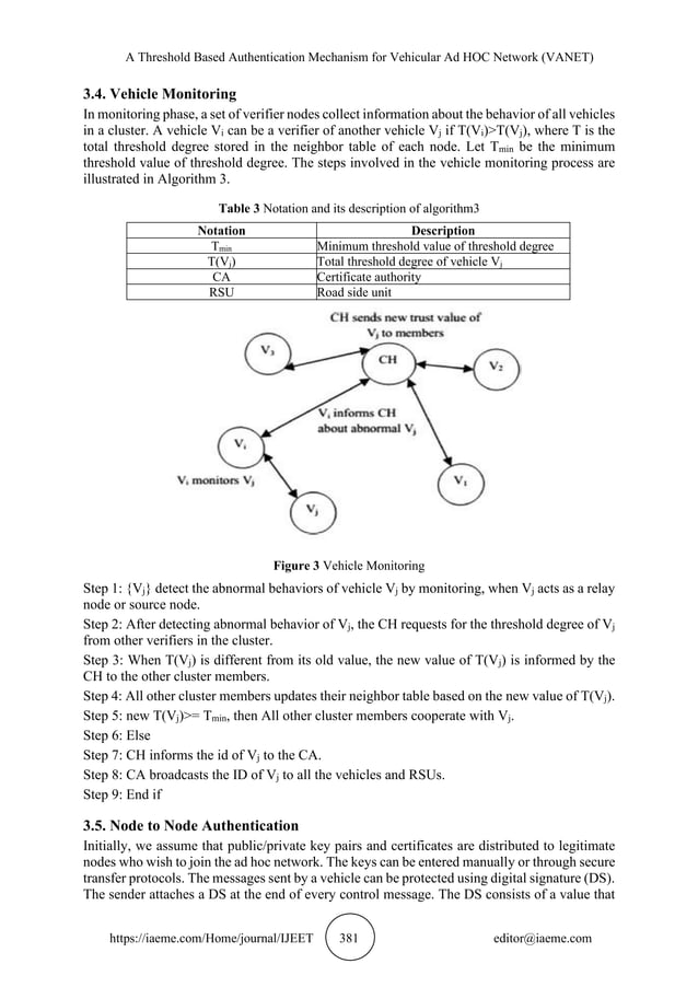 A THRESHOLD BASED AUTHENTICATION MECHANISM FOR VEHICULAR AD HOC NETWORK ...