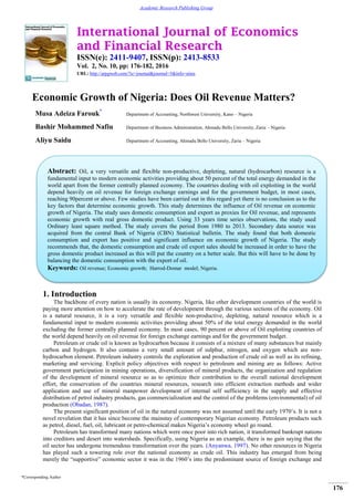 Economic Growth of Nigeria: Does Oil Revenue Matters? | PDF