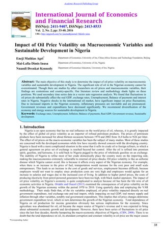 Impact of Oil Price Volatility on Macroeconomic Variables and ...