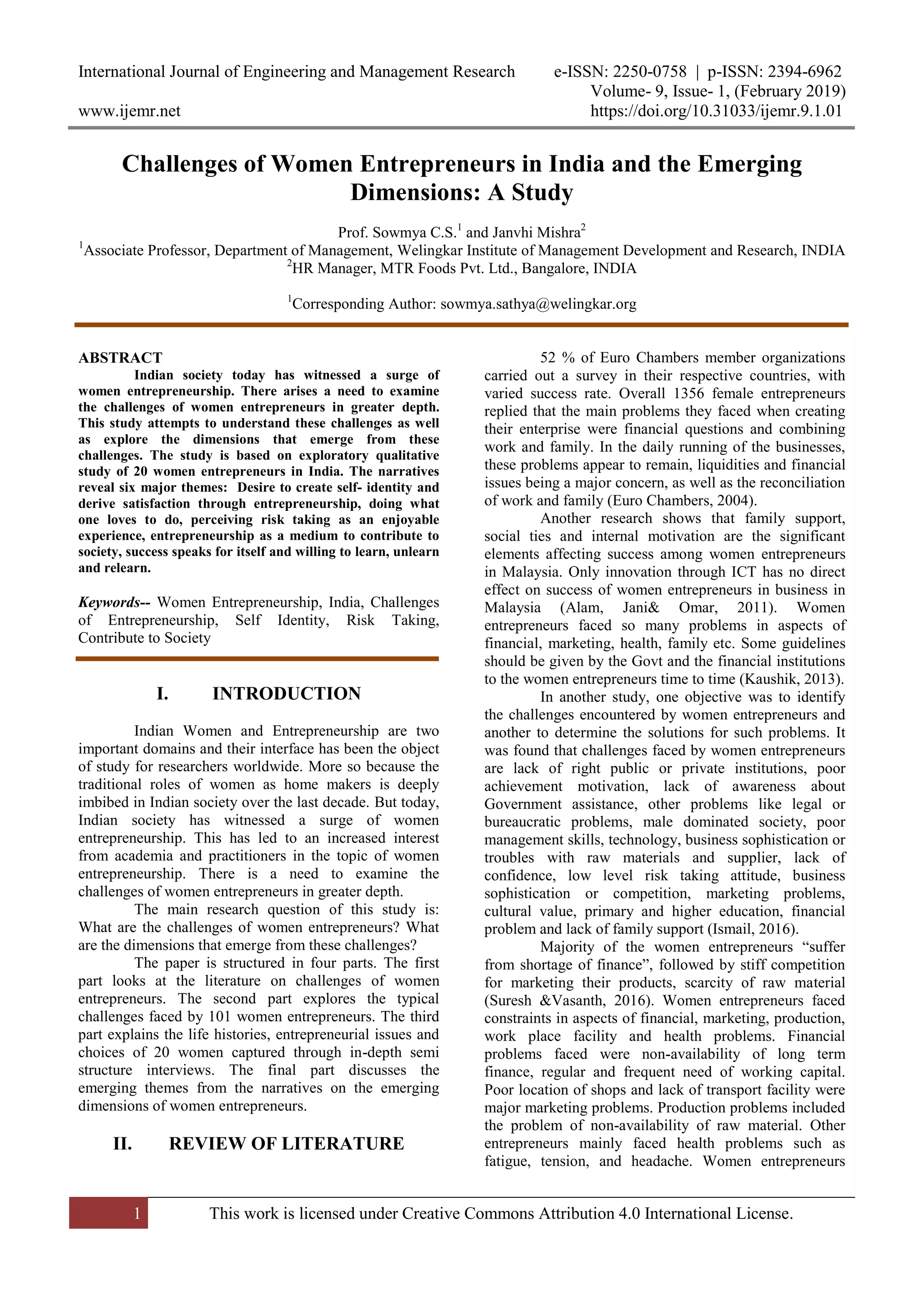 Challenges of Women Entrepreneurs in India and the Emerging Dimensions ...
