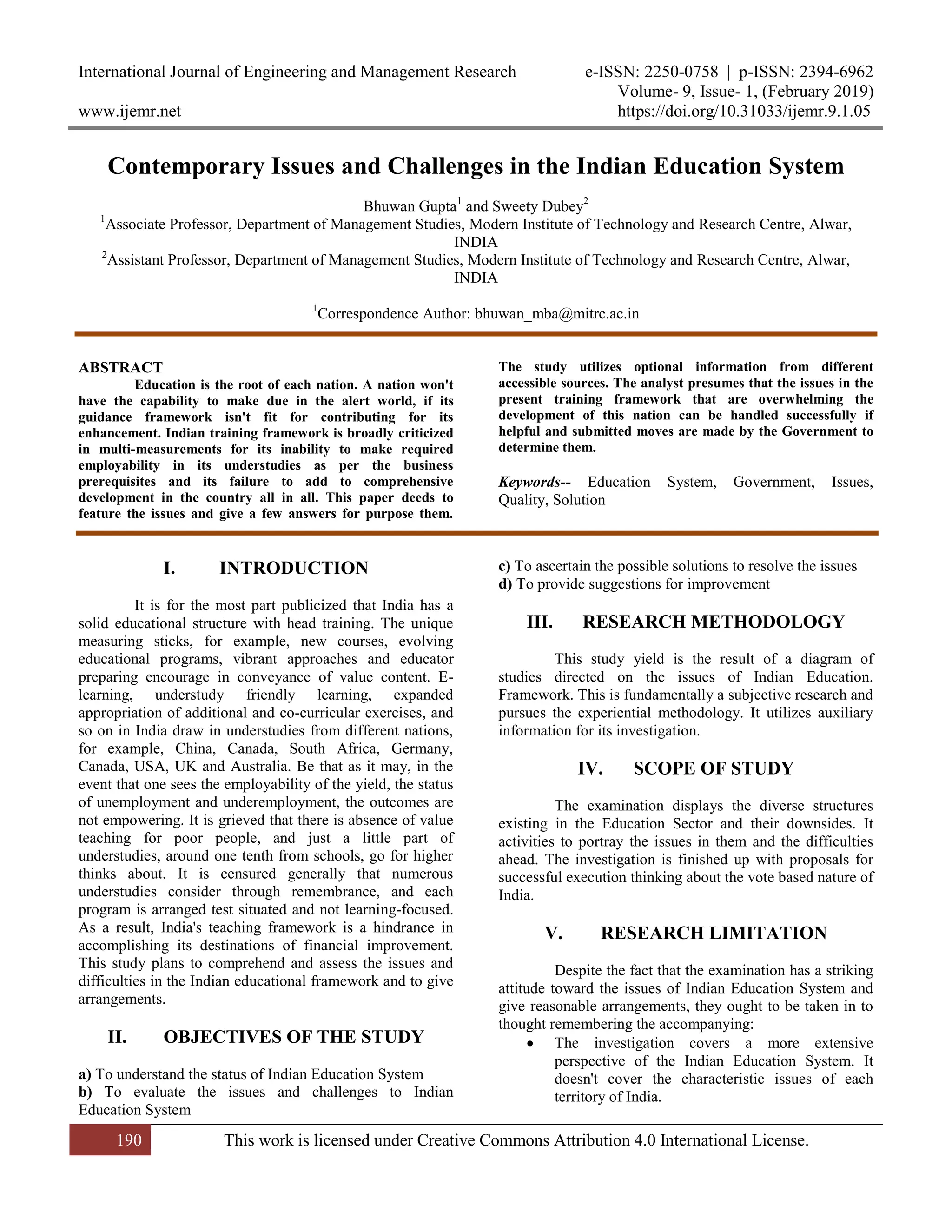 Contemporary Issues and Challenges in the Indian Education System | PDF