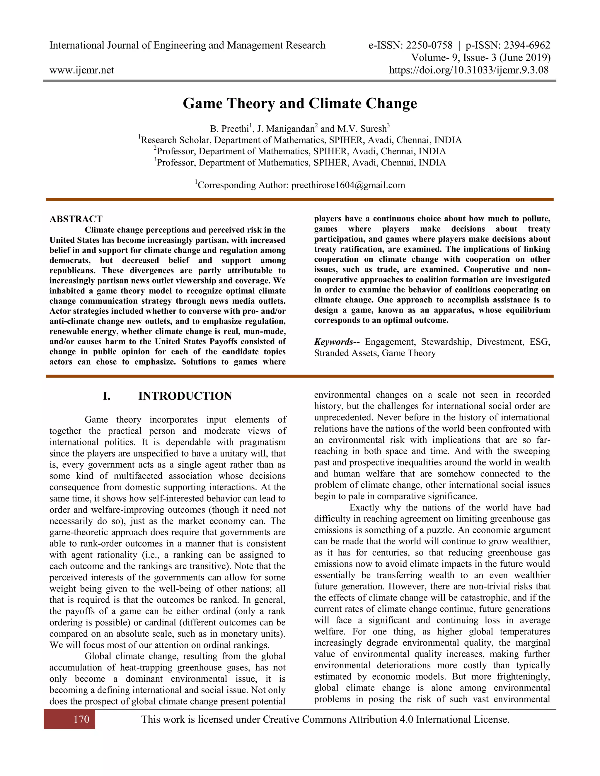 Game Theory and Climate Change | PDF
