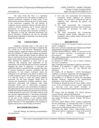 Employee Motivation and Job Performance of Selected Construction ...