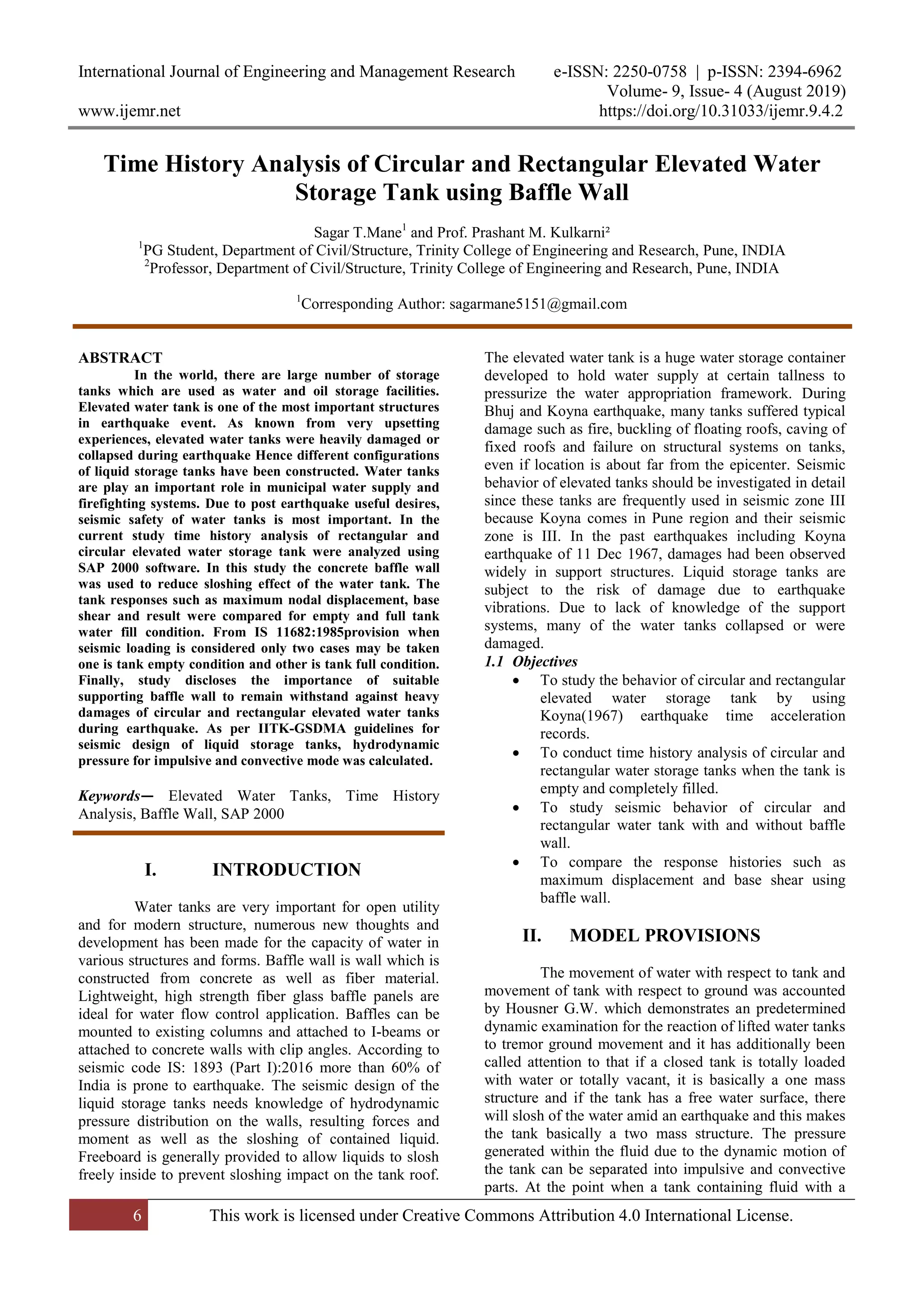 Time History Analysis of Circular and Rectangular Elevated Water ...