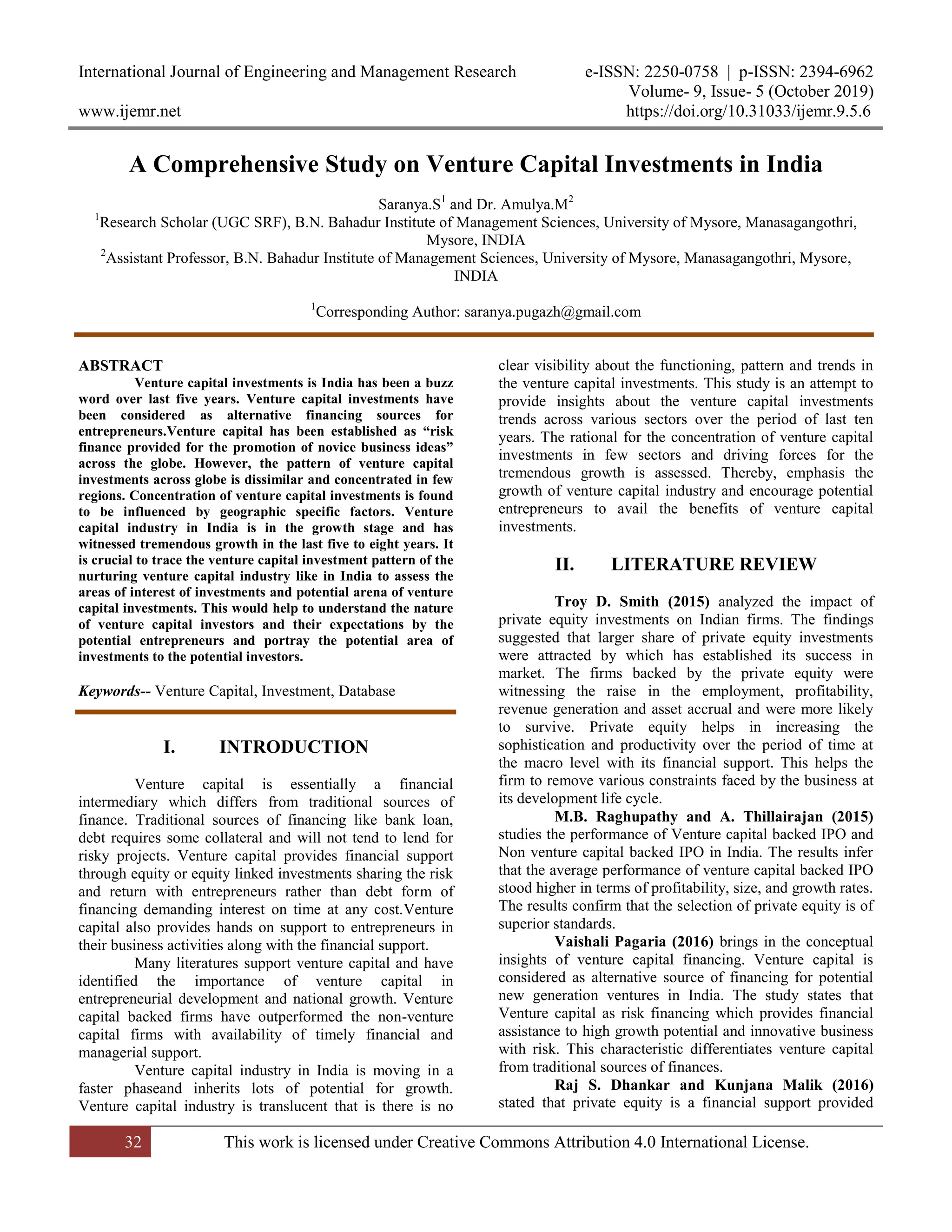A Comprehensive Study on Venture Capital Investments in India | PDF