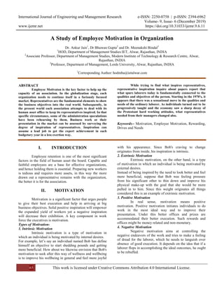 A Study of Employee Motivation in Organization | PDF