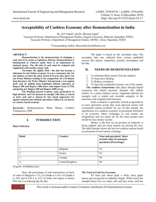 Acceptability of Cashless Economy after Demonetization in India | PDF