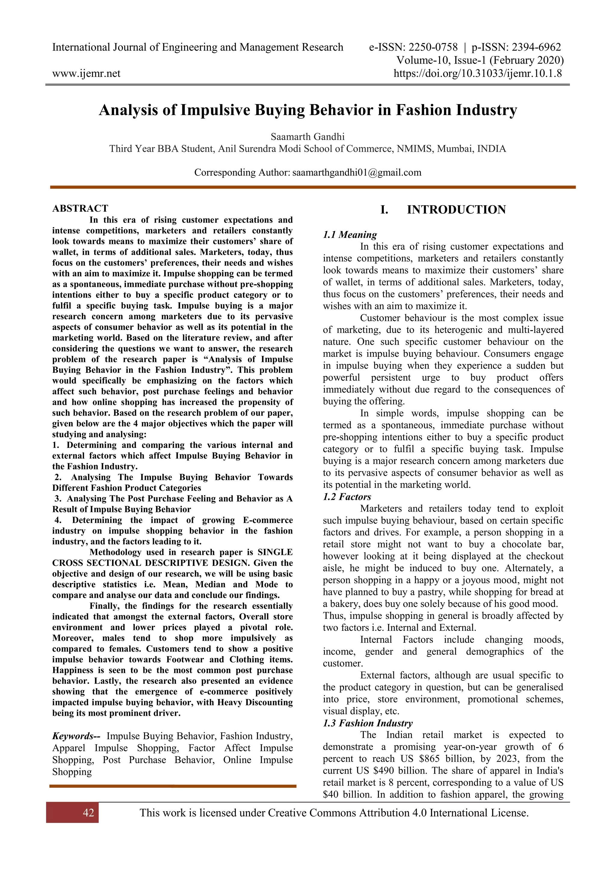 Analysis of Impulsive Buying Behavior in Fashion Industry | PDF