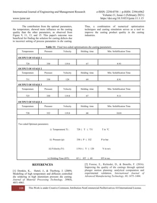 Analysis and Optimisation of High Pressure Die Casting Parameters to ...