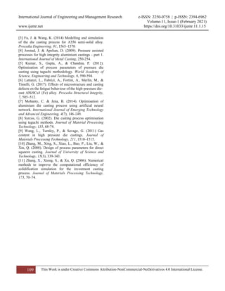 Analysis and Optimisation of High Pressure Die Casting Parameters to ...