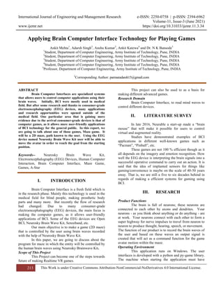 Applying Brain Computer Interface Technology for Playing Games | PDF