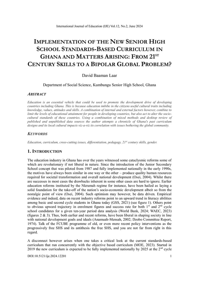 Implementation of the New Senior High School StandardsBased Curriculum