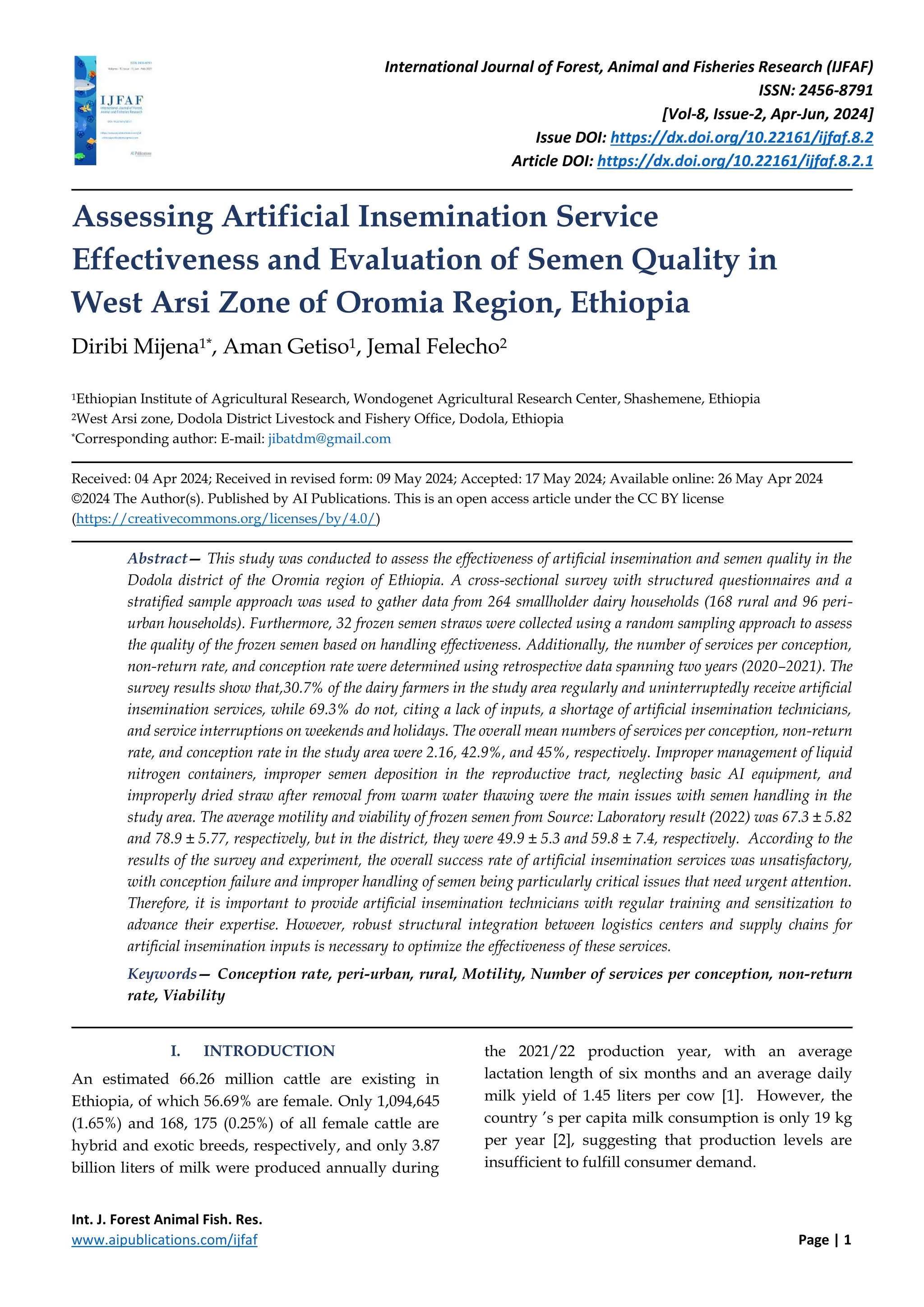 Assessing Artificial Insemination Service Effectiveness and Evaluation ...