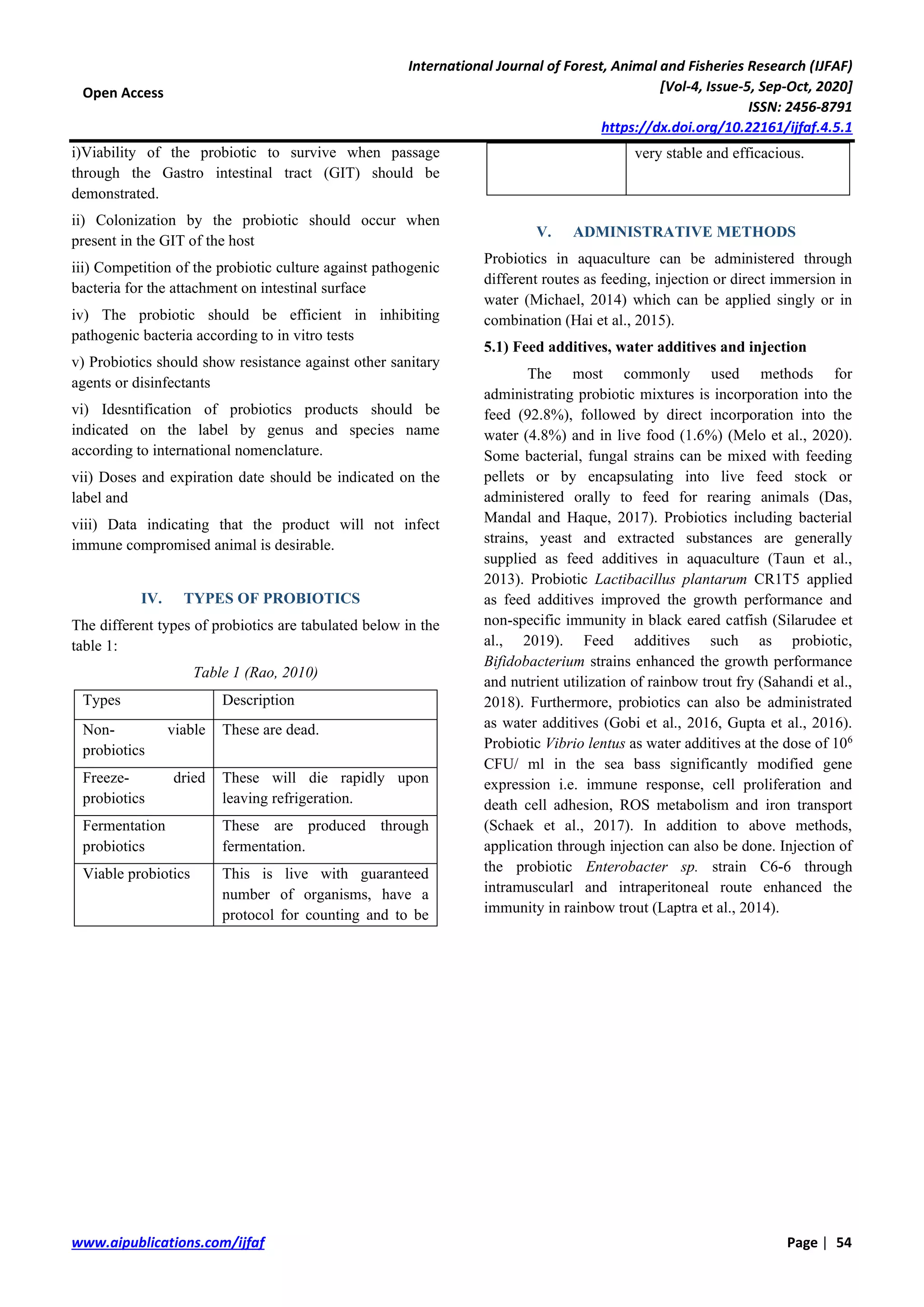 A review: Application of probiotics in aquaculture | PDF