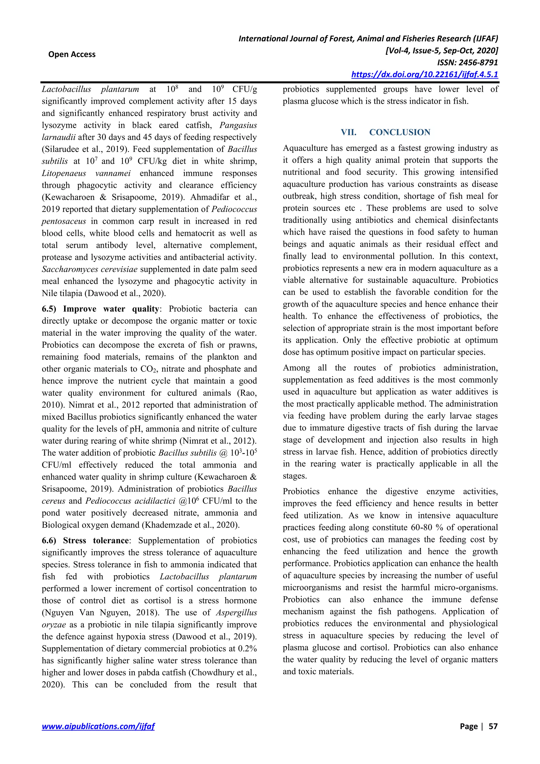 A review: Application of probiotics in aquaculture | PDF