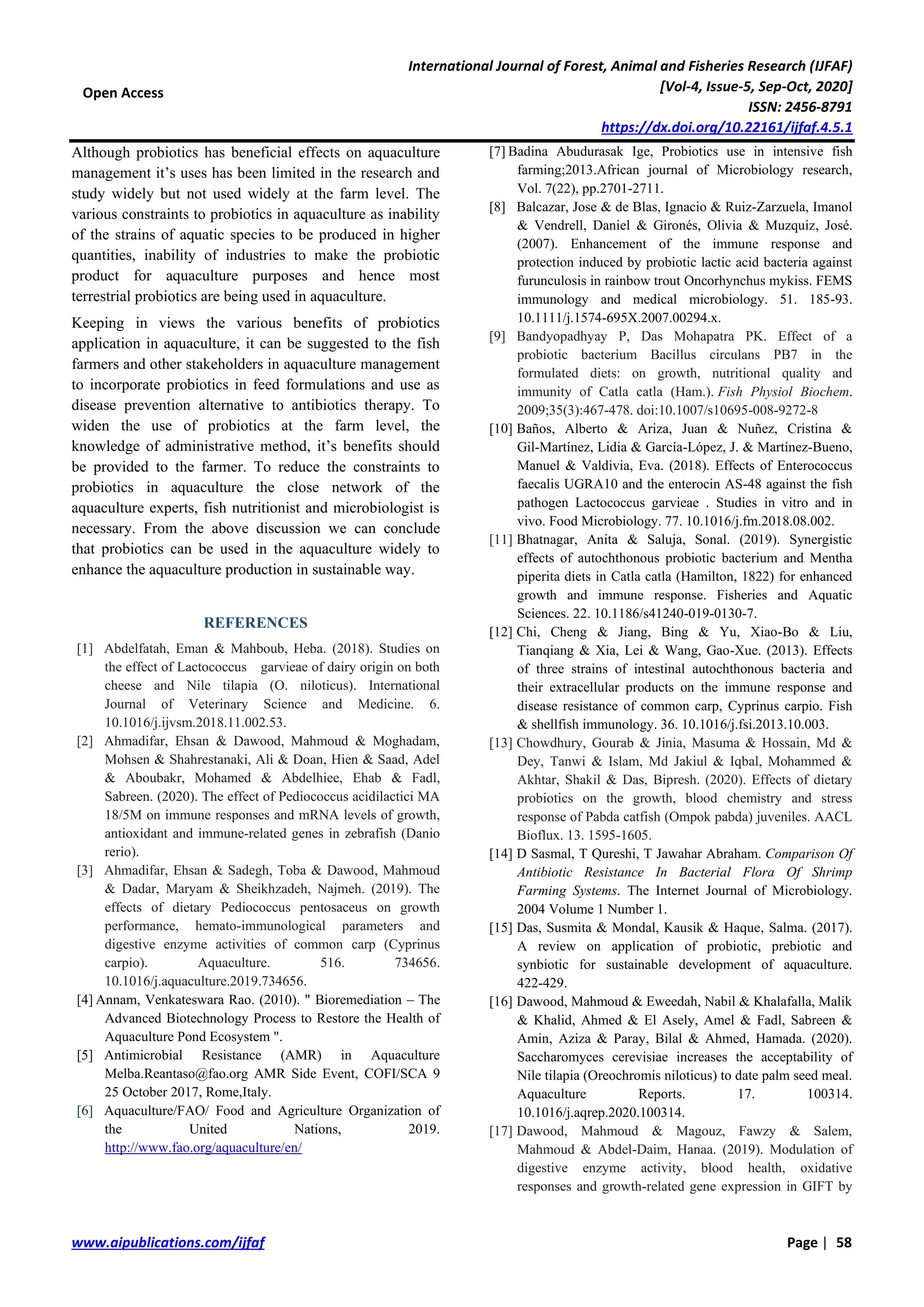 A review: Application of probiotics in aquaculture | PDF