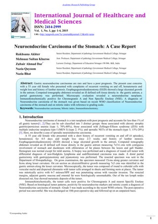 Neuroendocrine Carcinoma of the Stomach: A Case Report | PDF