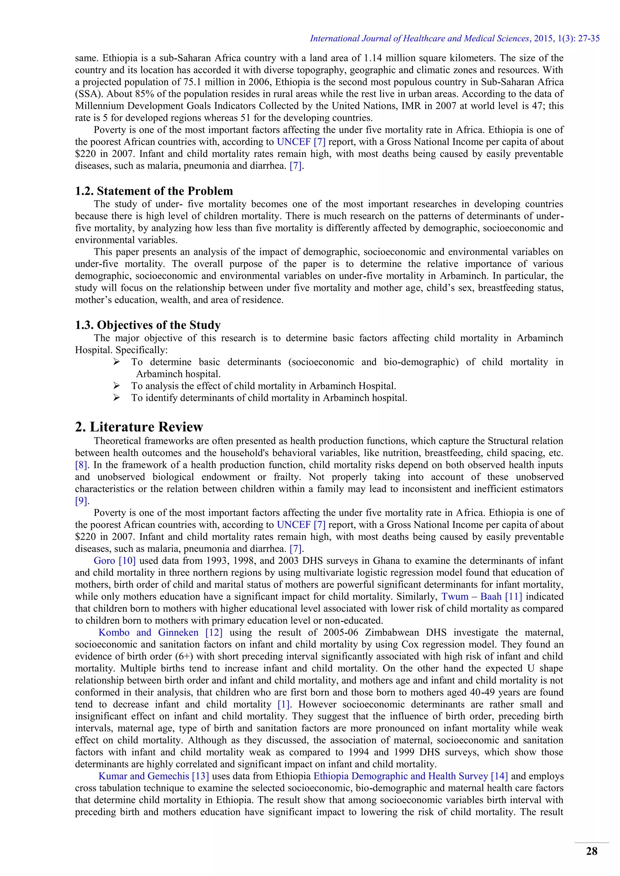 Determinats of Child Mortality in Arba Minch Hospital | PDF