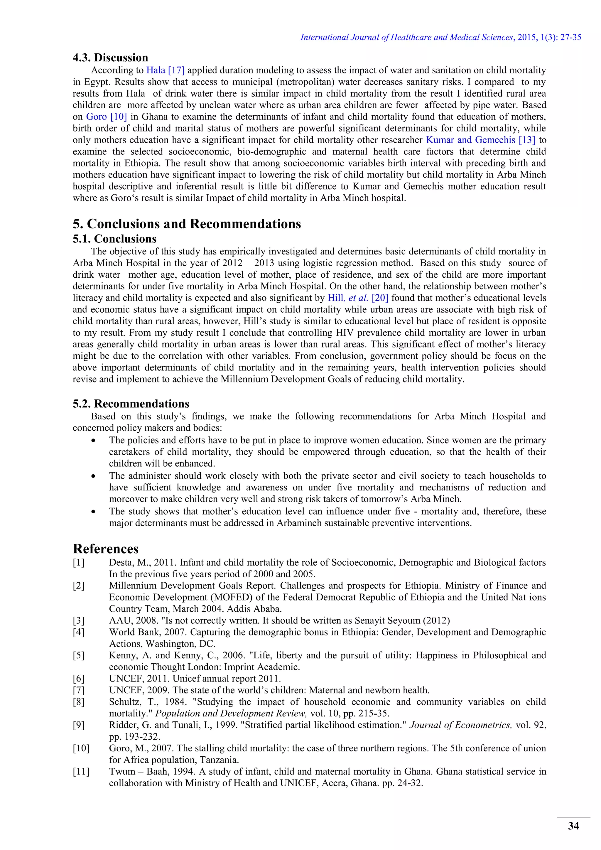Determinats of Child Mortality in Arba Minch Hospital | PDF