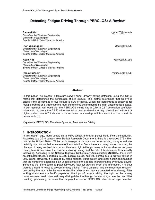 Detecting Fatigue Driving Through PERCLOS: A Review | PDF