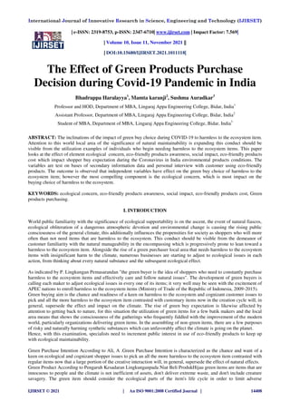 IJIRSET THE EFFECT OF GREEN PRODUCTS PURCHASE DECISION DURING COVID-19 ...