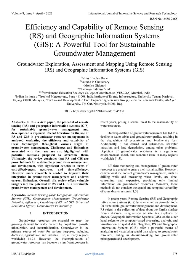 Efficiency and Capability of Remote Sensing (RS) and Geographic