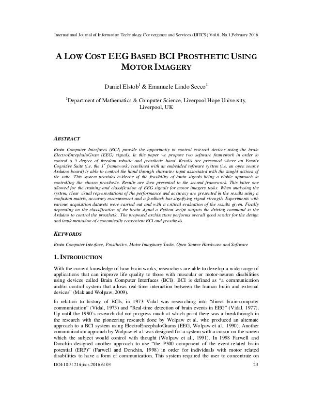 A LOW COST EEG BASED BCI PROSTHETIC USING MOTOR IMAGERY | PDF | Brain ...