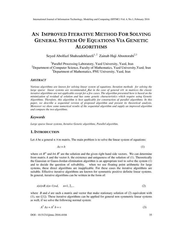 AN IMPROVED ITERATIVE METHOD FOR SOLVING GENERAL SYSTEM OF EQUATIONS ...