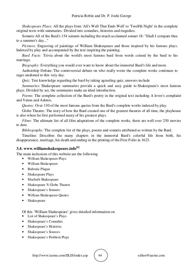 analysis of free websites supporting the learning of shakespearean li all of shakespeare s works