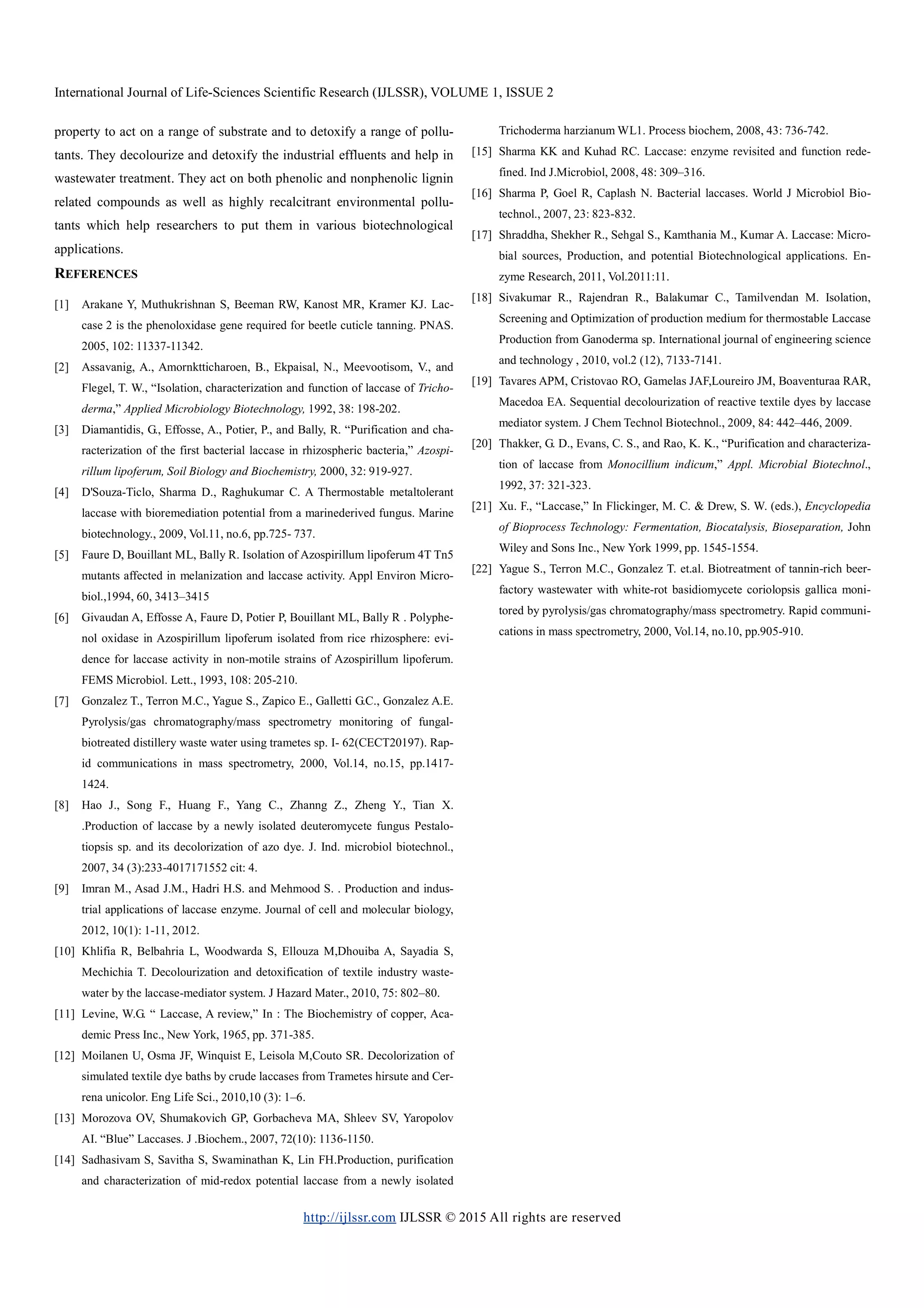 Laccase sources and their applications in environmental pollution | PDF