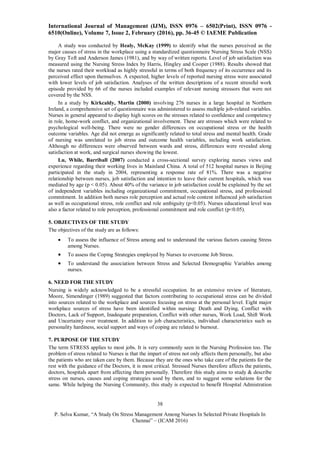 A STUDY ON STRESS MANAGEMENT AMONG NURSES IN SELECTED PRIVATE HOSPITALS ...