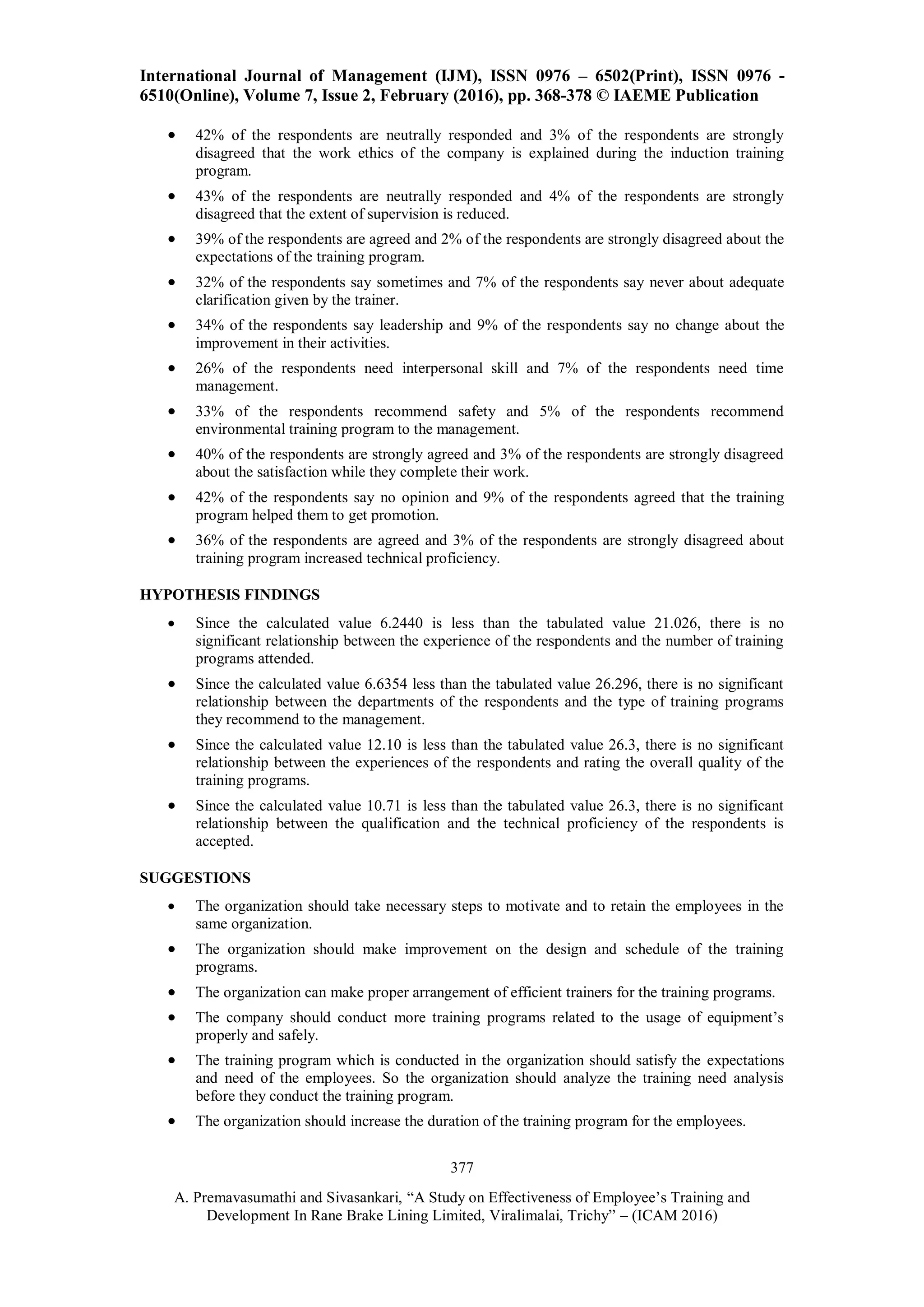 A STUDY ON EFFECTIVENESS OF EMPLOYEE’S TRAINING AND DEVELOPMENT IN RANE ...