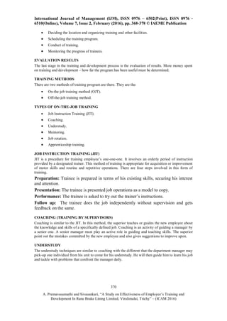 A STUDY ON EFFECTIVENESS OF EMPLOYEE’S TRAINING AND DEVELOPMENT IN RANE ...