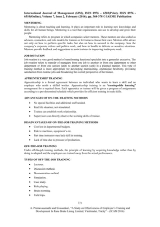 A STUDY ON EFFECTIVENESS OF EMPLOYEE’S TRAINING AND DEVELOPMENT IN RANE ...