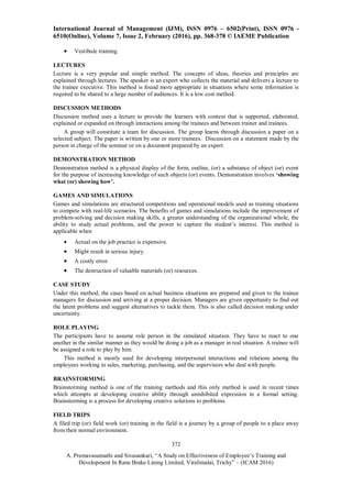A STUDY ON EFFECTIVENESS OF EMPLOYEE’S TRAINING AND DEVELOPMENT IN RANE ...
