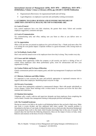 A STUDY ON STRESS MANAGEMENT AND COPING STRATEGIES WITH REFERENCE TO IT ...